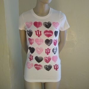 VS PINK White Indiana IU T-shirt with Hearts; XS